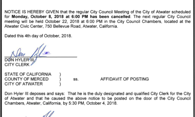 Atwater City Council Meeting Cancelled