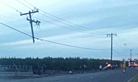 Two people sustain major injuries after vehicle crashes into utility power pole in Winton