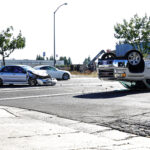 Truck overturns after traffic collision in Merced