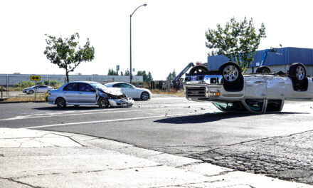 Truck overturns after traffic collision in Merced